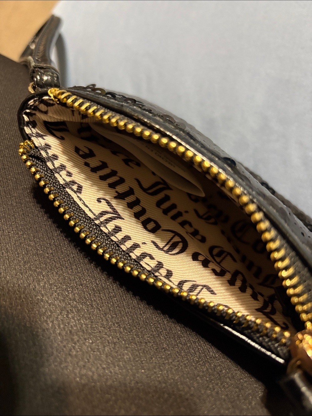 Juicy Couture Black Sequin Wristlet Pouch with Logo purse charm. - Picture 4 of 7